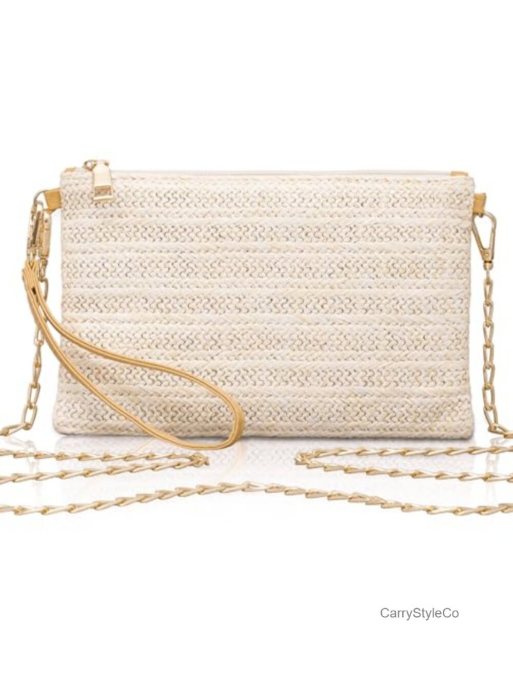 Natural Straw Clutch Purses with Wrist Strap and Chain